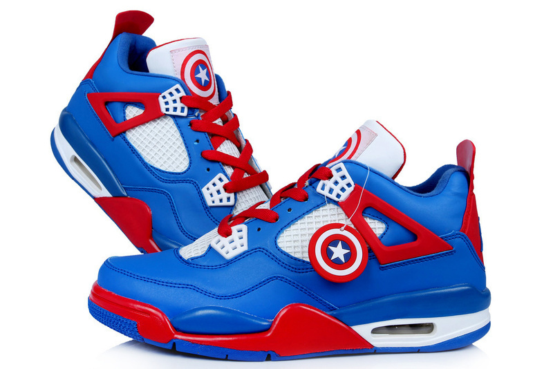 New Arrival Jordan 4 Captain America Edition Blue White Red Shoes - Click Image to Close